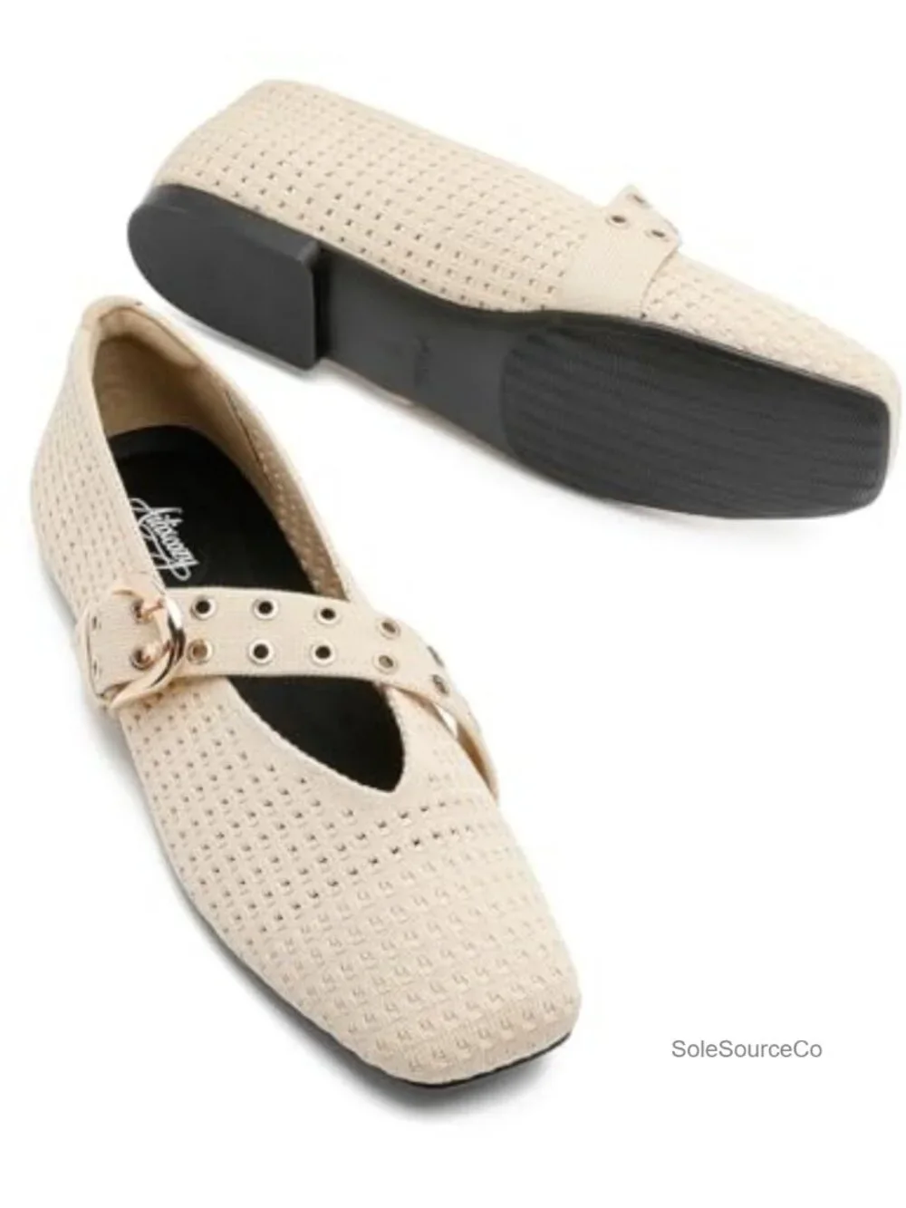 Women's Washable Mesh Ballet Flats Square Toe Mary Jane with Buckle Arch Support